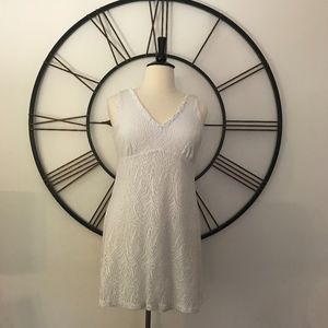 New York & Company White Lace Overlay V-Neck Dress